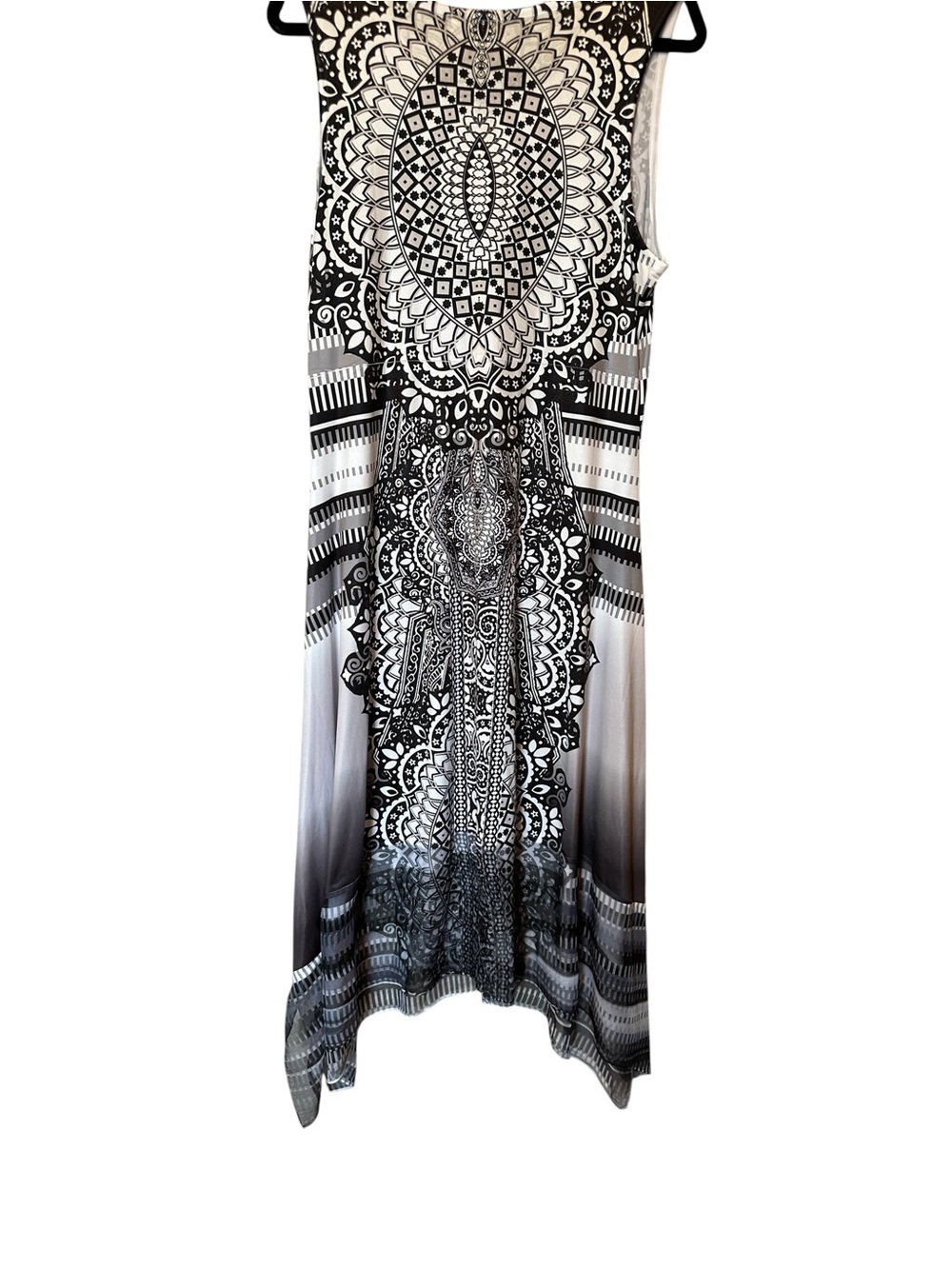 World Unity Black & White Paisley Print Boho Sleeveless Maxi Dress Asymmetrical - Picture 2 of 5
